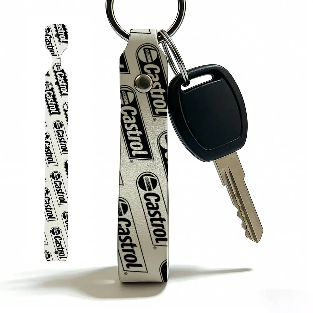 

Castrol High Quality PU Leather Moto Keychain Vintage Style Key Pendant For Scooter Motocross