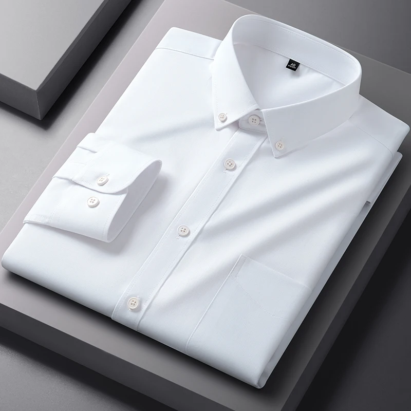 Hight quality ModaL long sleeve shirts for men slim fit formal plain shirt offce designer white anti-wrinkle business clothes