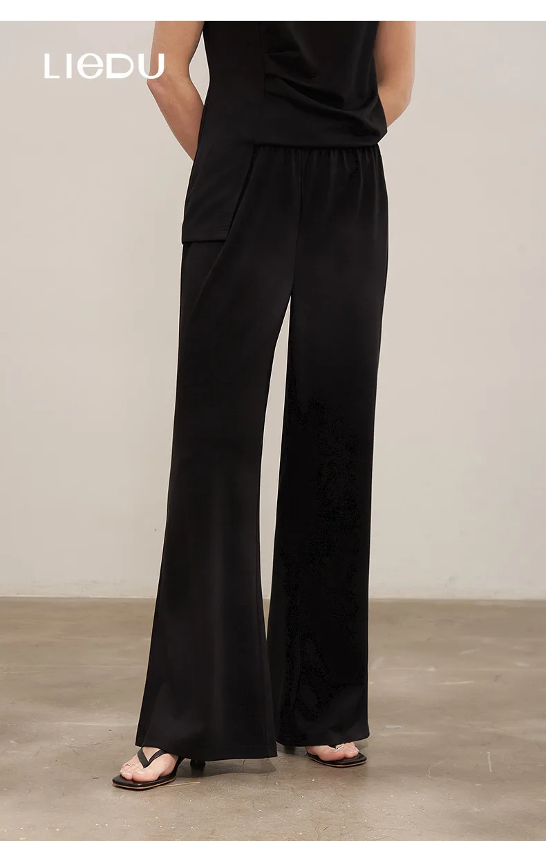 LIEDU Summer Daily Women High Waist Flared Wide Leg Pants Plus Size Soft Stretch Work Trousers Office Elegant Casual Outfit