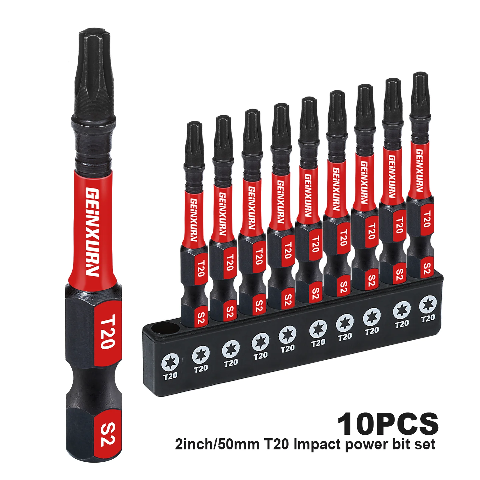 Geinxurn 2 inch impact magnetisch # 20-torx-schroevendraaierbitset, S2 gelegeerd staal T20 Power Bit-set met voet