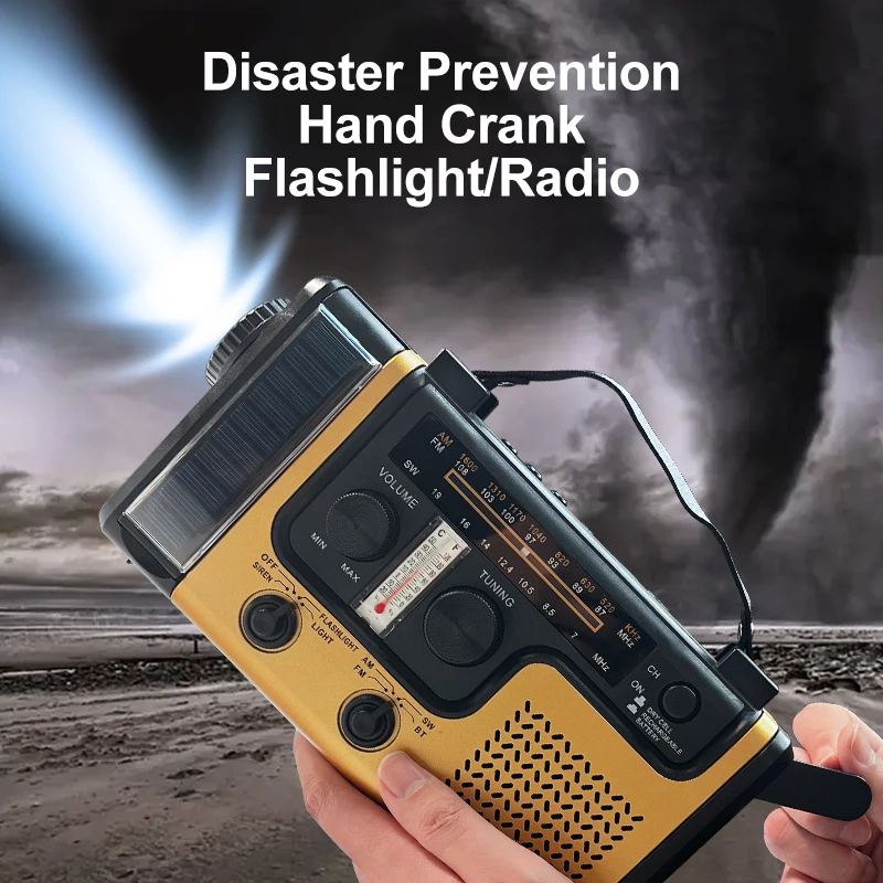 Outdoor Led Flashlight Radio Portable AM/FM/SW Emergency Solar Hand Crank Radio BT Wireless Speaker 2000mah Rechargeable Battery