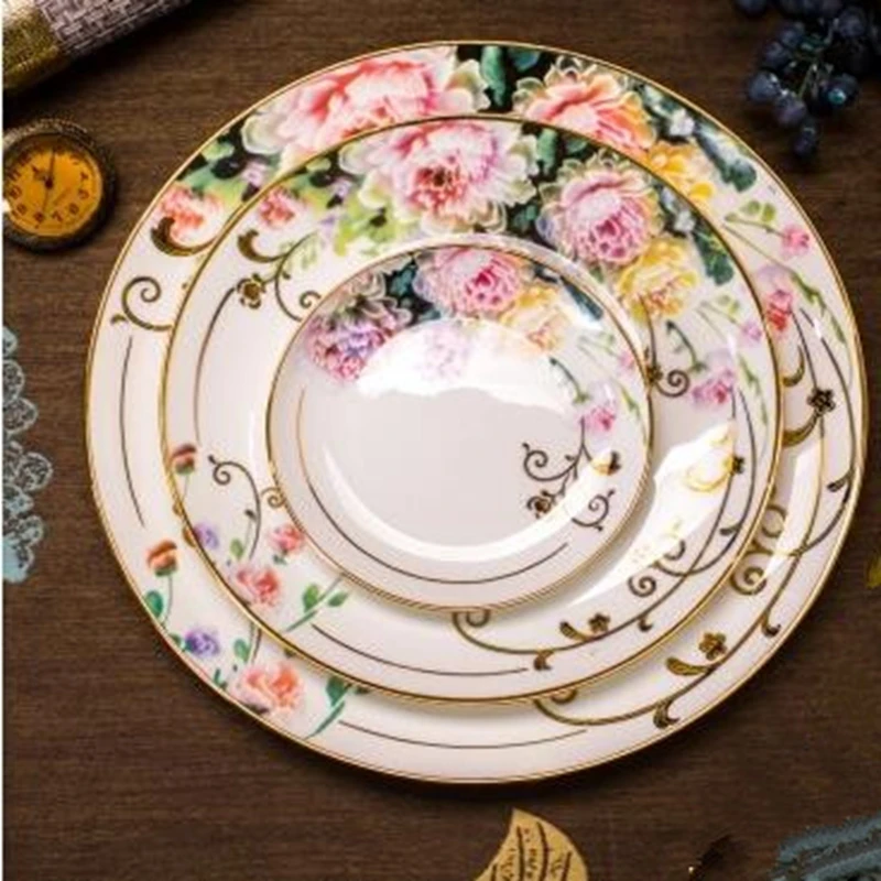 Bone china tableware European ceramic dishes set household housewarming wedding gift dishes.