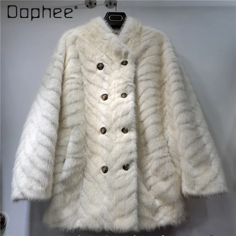 

Mid-Length Double-Breasted Faux Fur Coat for Women Winter New Loose Thickened Warm Sheepskin Coat Trend Jackets