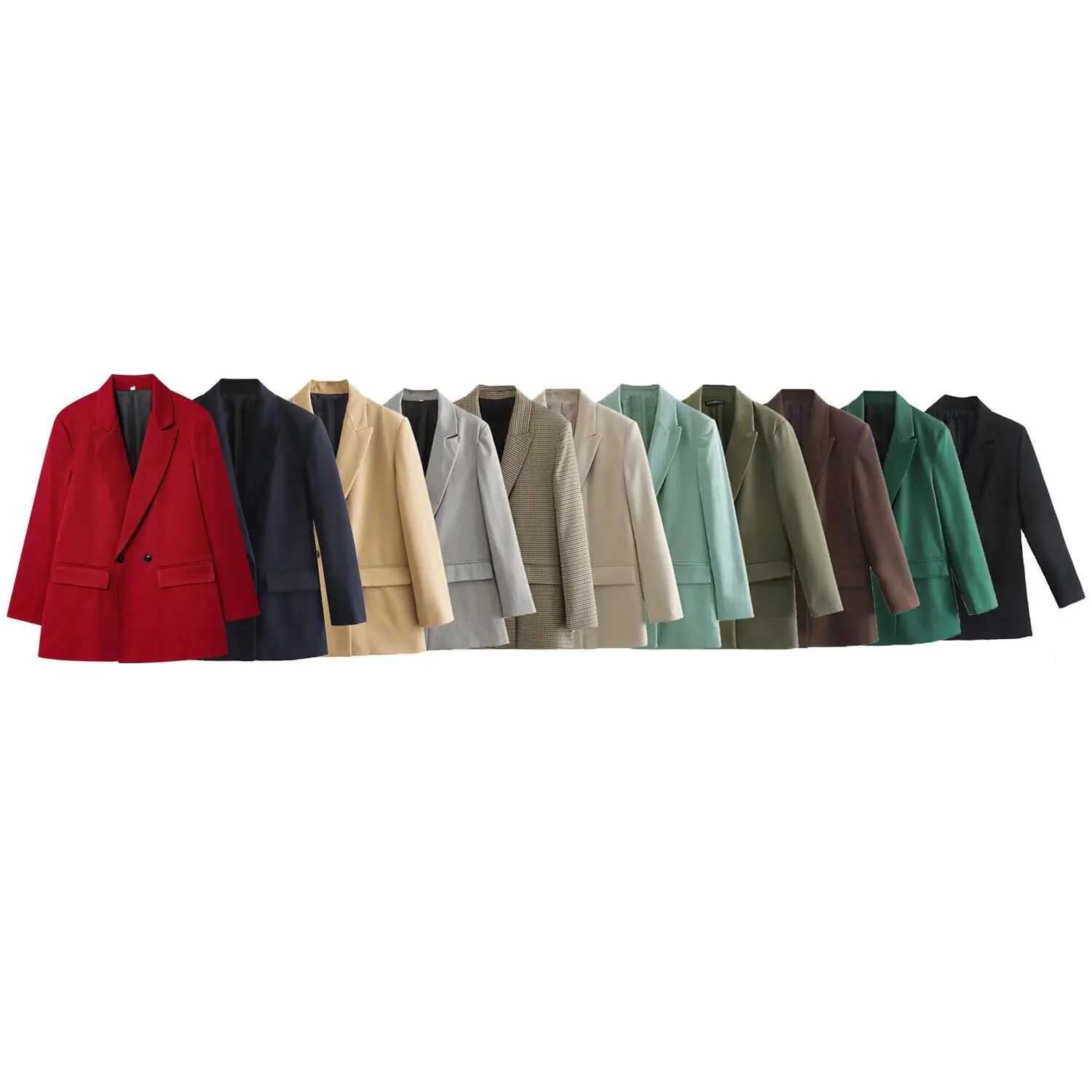 

2025 Women's New Fashion Multi-Color Oversized Versatile Double-Breasted Blazer Retro Lapel Long-Sleeve Women's Jacket