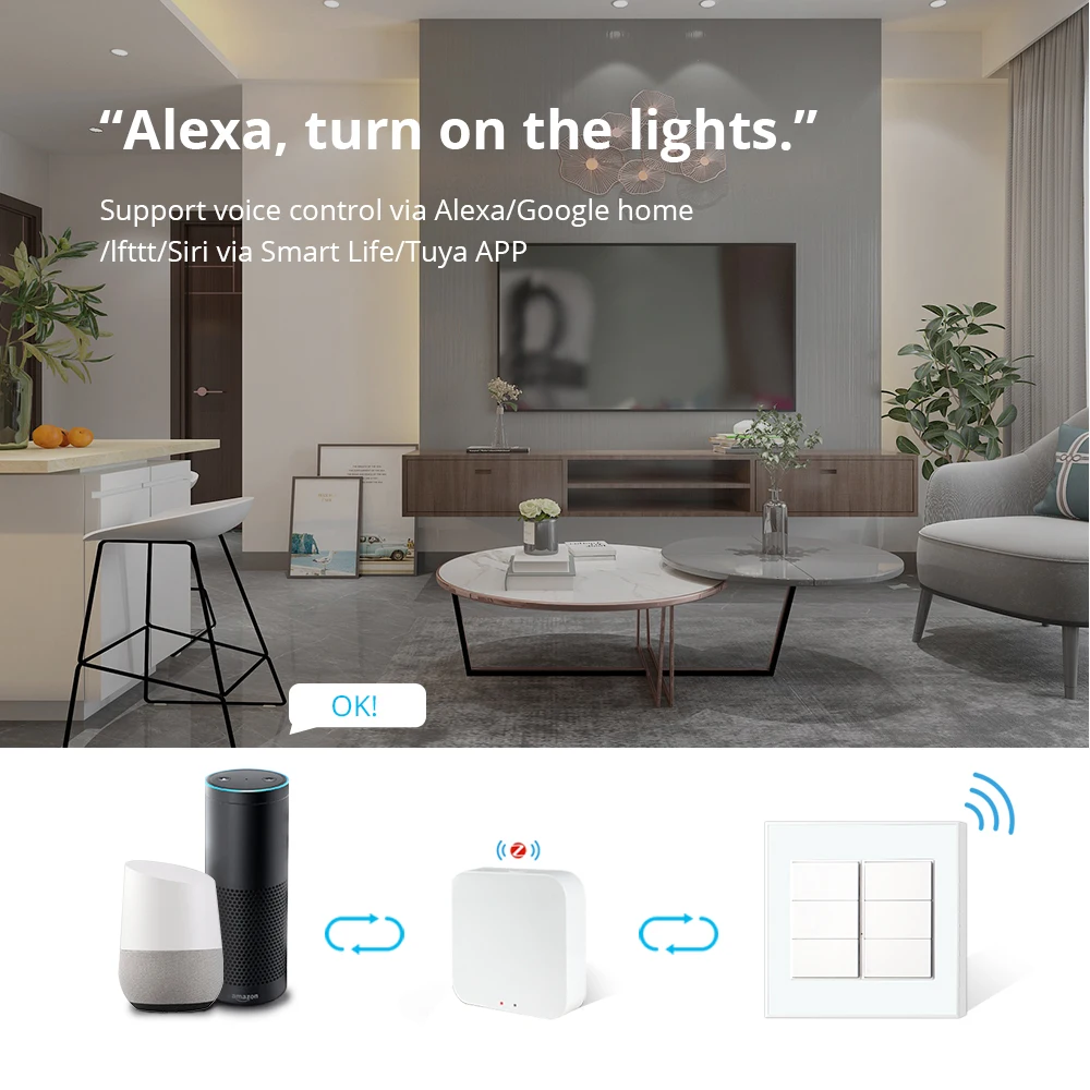 Zemismart Tuya Zigbee 4x4 interruptor 4 6 Gangs Switch Push Button Neutral Required  Alexa Google Home Control for Brazil Korea