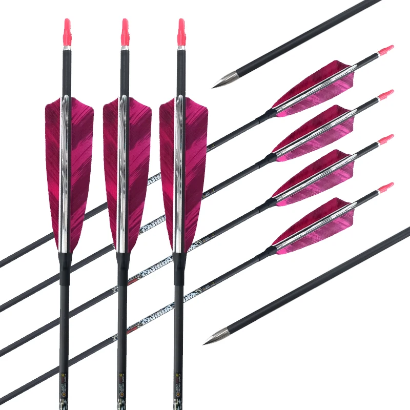 6/12Pcs 30Inch ID4.2mm high quality tips ,4“ Turkey Feather Pure Carbon Arrow Practice Hunting Arrows for Compound & Recurve Bow