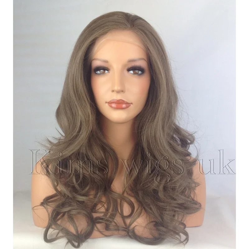 MEDIUM BROWN HEAT RESISTANT LONG WOMANS LADIES WAVY LACE FRONT WIG KW31