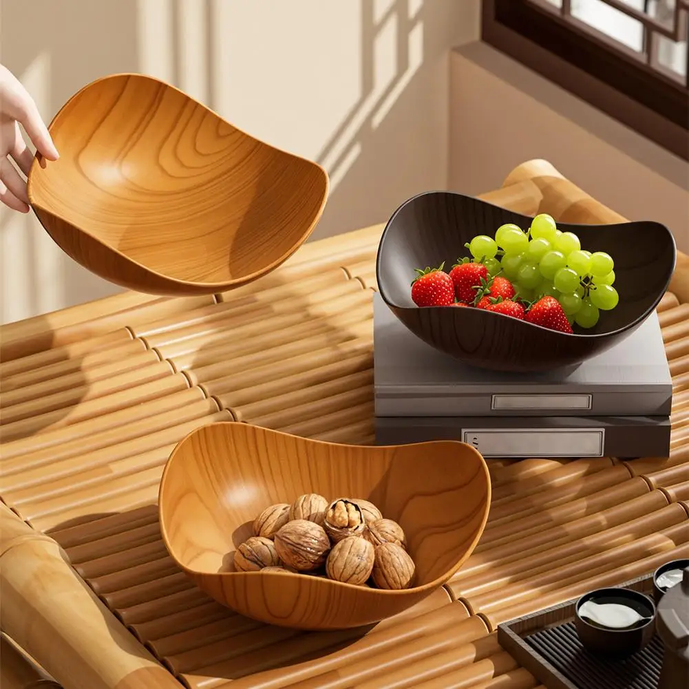 Creative Imitation Wood Grain Fruit Plate Dessert Tray Snack Fruit Plate Reusable Household Food Plate for Kitchen
