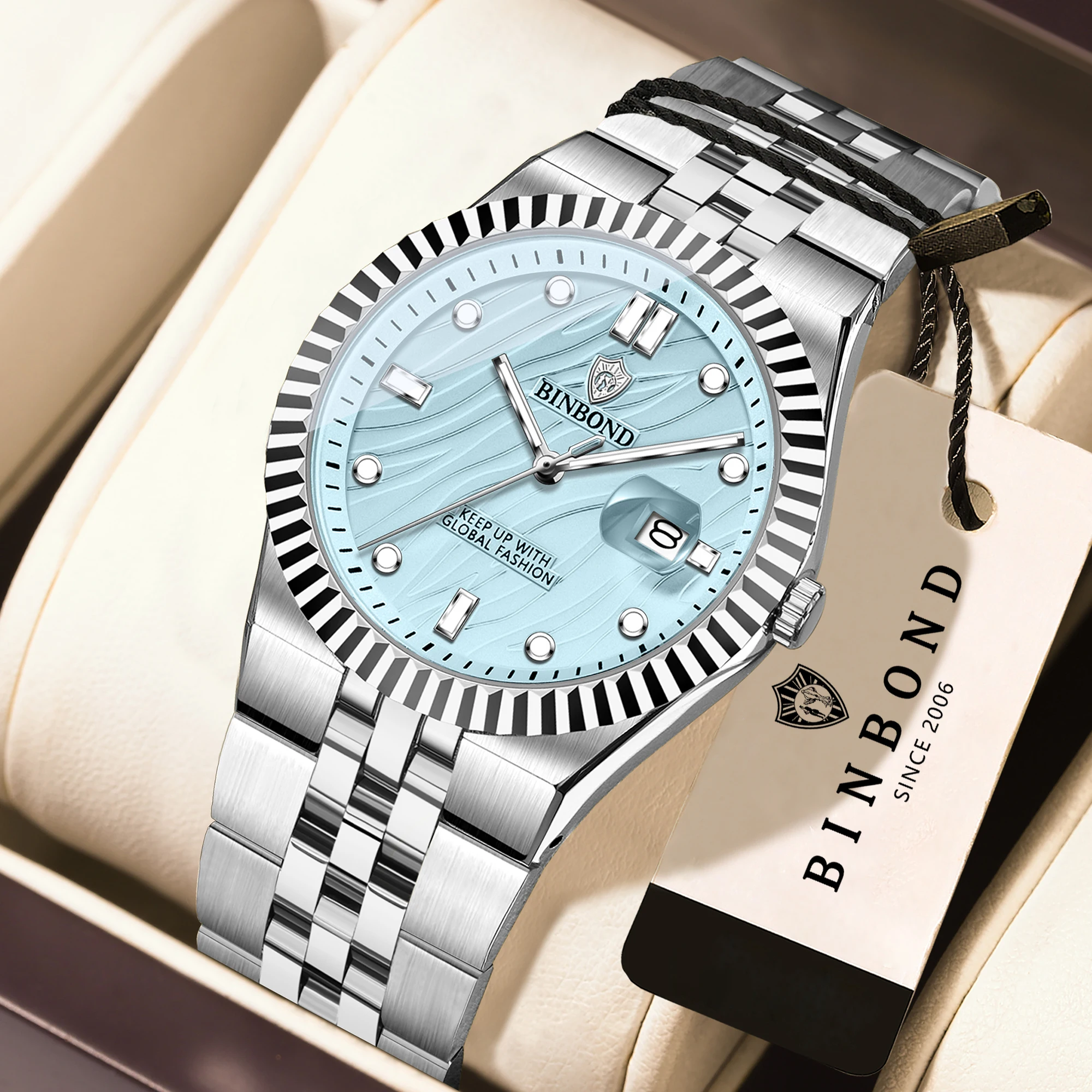 BINBOND New OrIginal Quartz Watches For Men Waterproof Luminous Precise Auto Date Stainless Steel Men's Watch Luxury Reloj