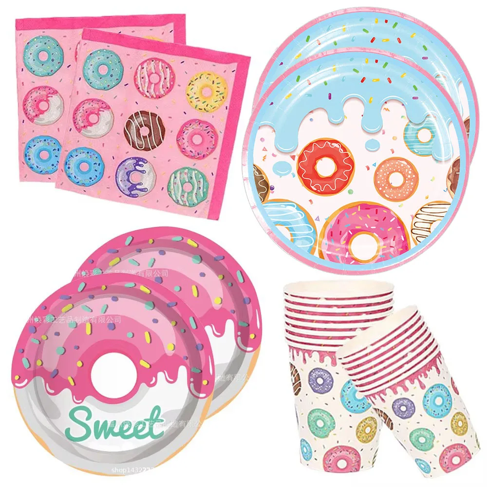 Donuts Dinner Plates Party Supplies Tableware Napkins Donut Tablecloth Donut Grow Up Birthday Party Baby Shower Decorations