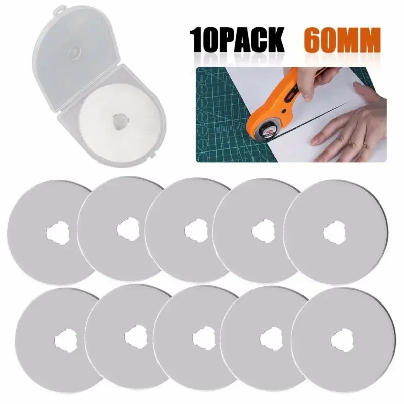 10Pcs 60mm Rotary Cutter Blades Patchwork Sewing Fabric Paper Cutting Spare Blade Cutting Patchwork Leather Crafts Rotary Cutter