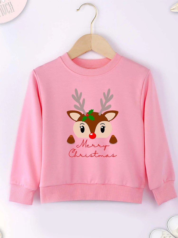 Cute Christmas Reindeer Kids Hoodies European American Trend Xmas Children\'s Clothes Kawaii Harajuku Boy Girl Sweatshirt Grey