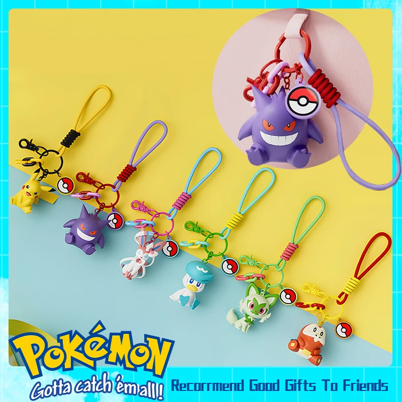 Auténtico Llavero de Pokémon con Figuras de Acción de Pikachu, Gengar, Sylveon, Sprigatito, Quaxly y Fuecoco, Colgante de Perfume, Regalo