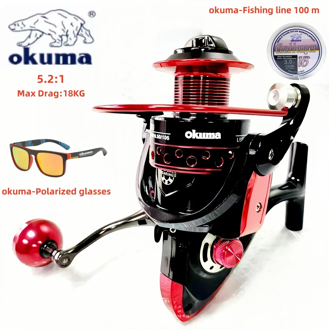 

okuma-Spinning reel, All metalultra light fishing reel，fishing tool，2000-7000speedratio5：2：1，Maximum braking force18KG,2024