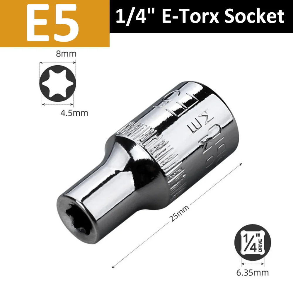 1/4-Zoll-Ratschensteckschlüsselsatz Drehmomentschlüssel Torx-Stern-Steckschlüsseladapter E-Steckschlüssel-Adapter Handwerkzeuge E4 E5 E6 E7 E8 E10 – Detail 5