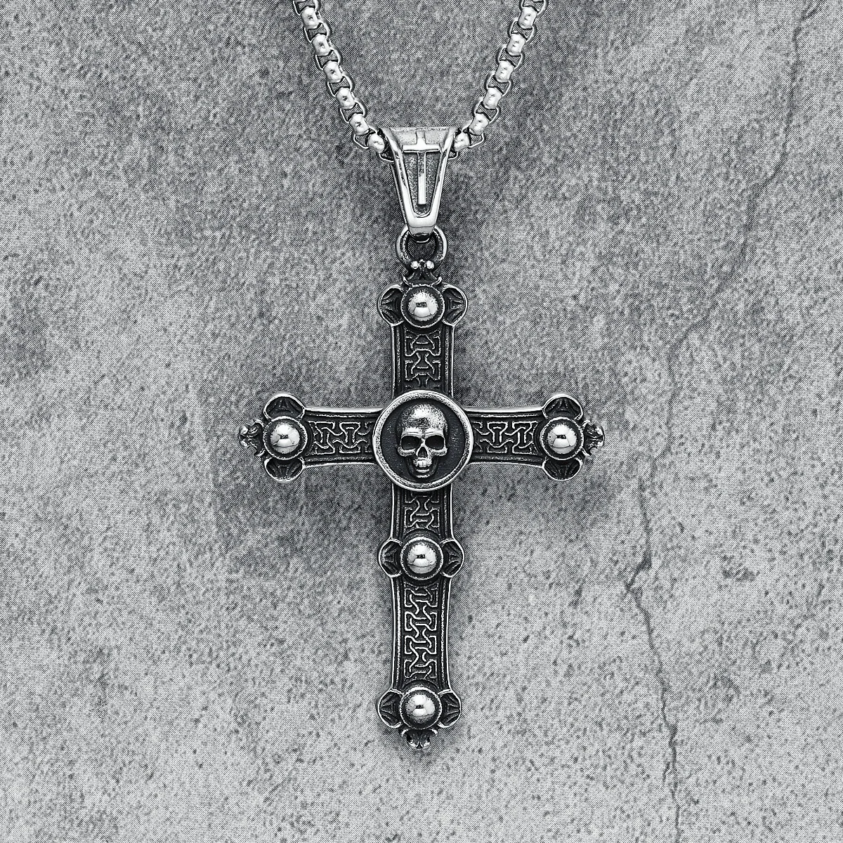 316L Stainless Steel Cross Necklaces Skull Men Pendant Top Quality Chain Religion Rock Punk Rap for Biker Male Jewelry Best Gift