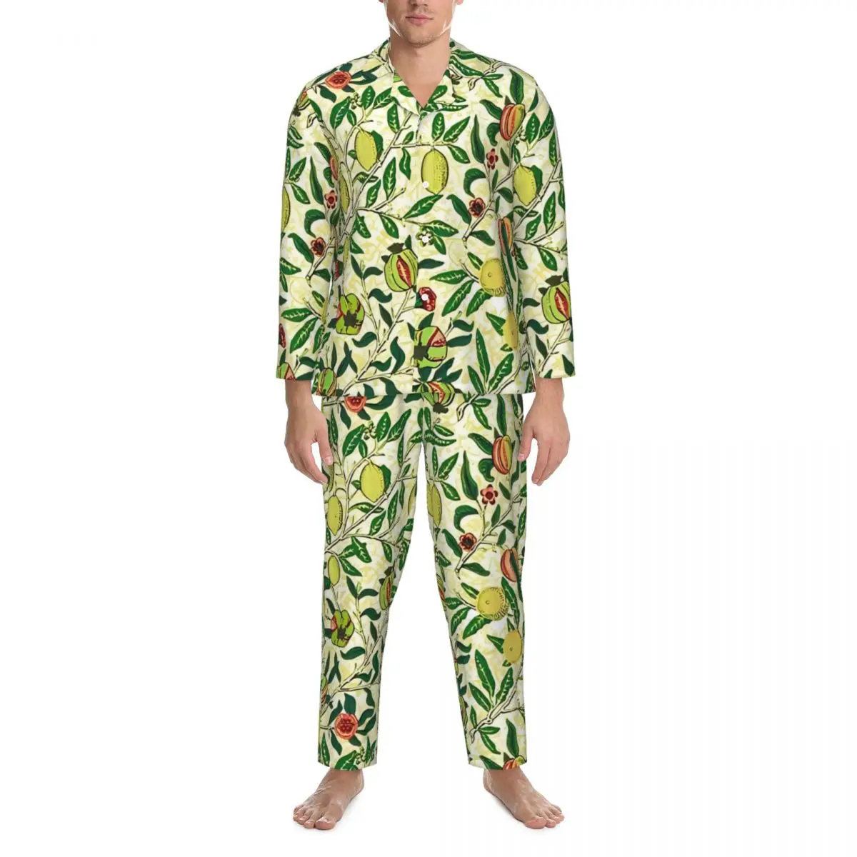 Art Nouveau Pajama Sets Spring William Morris Lemons Leisure Sleepwear Male 2 Pieces Casual Loose Oversized Home Suit Present