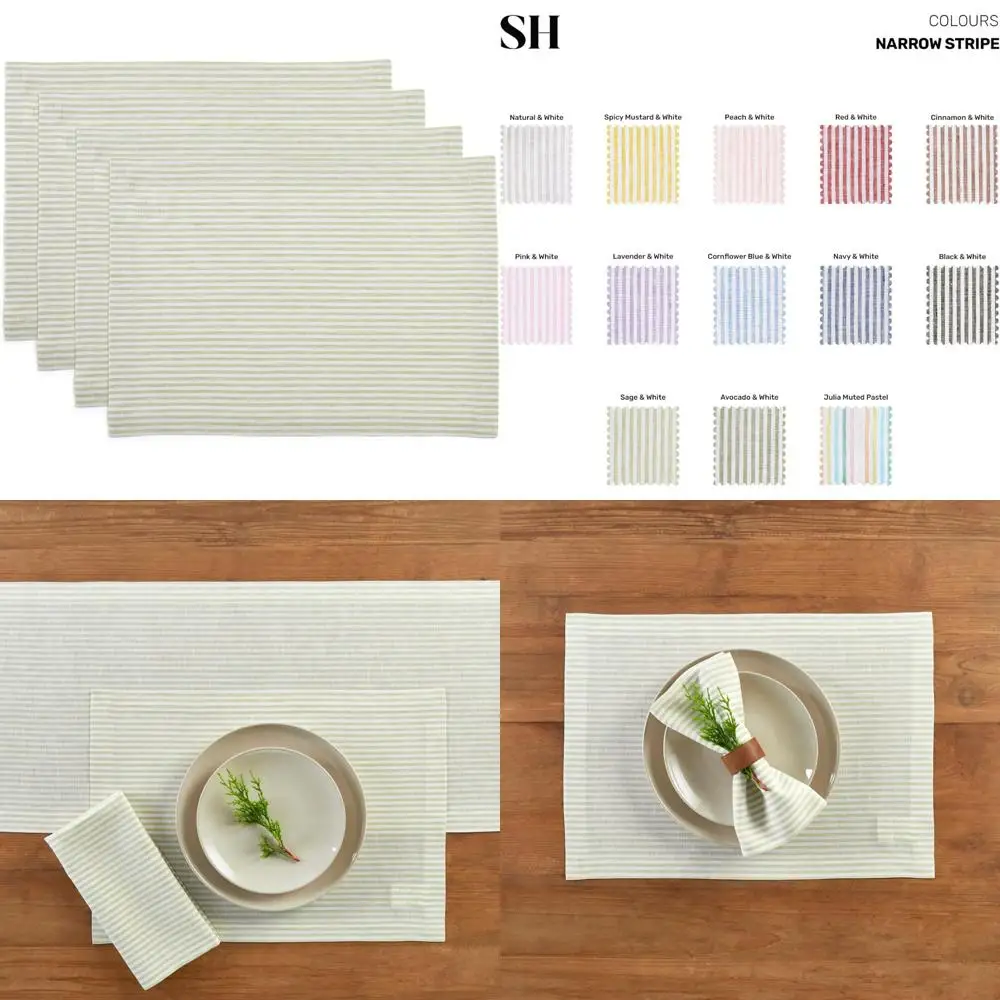 

Набор из 4 салфеток из чистого льна, мусульманский и белый цвет в узкую полоску, 14x19 дюймов, идеально подходит для осеннего декора столовой