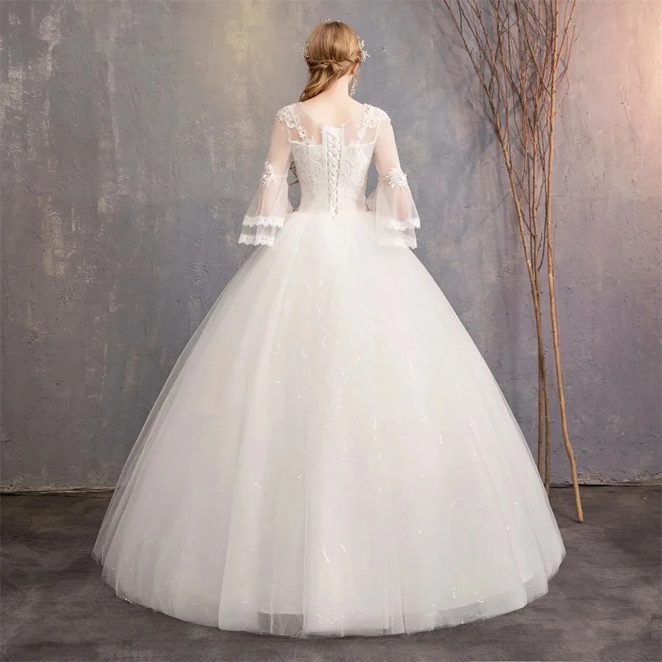 2024 O-neck Sweep Train Wedding Dresses Appliques Illusion Lace Tulle Ball Gowns Bridal Gowns Vestido De Noiva Customized