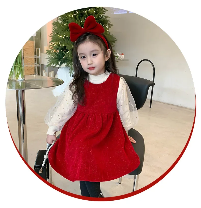 Girls Winter Warm Dress 2024 New Thickened Bow T-shirt Undershirt Dress Little Girl Set Children\'s Sets Baby Girl Clothes