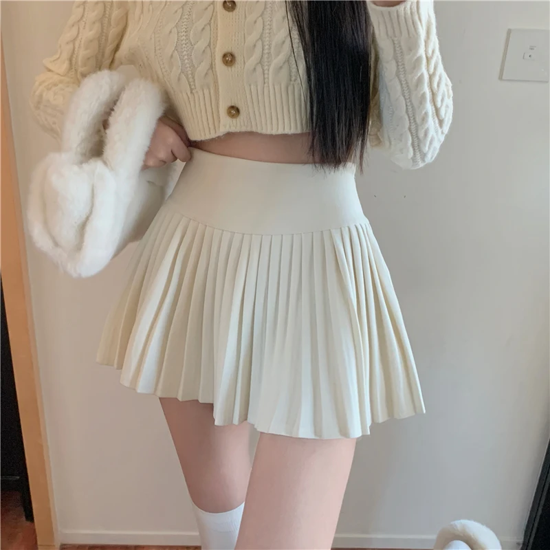 

Summer Elastic High Waist Elegant Solid Color Pleated Mini Skirt Ladies Sexy Fashion All-match A-line Skirts Women's Clothing