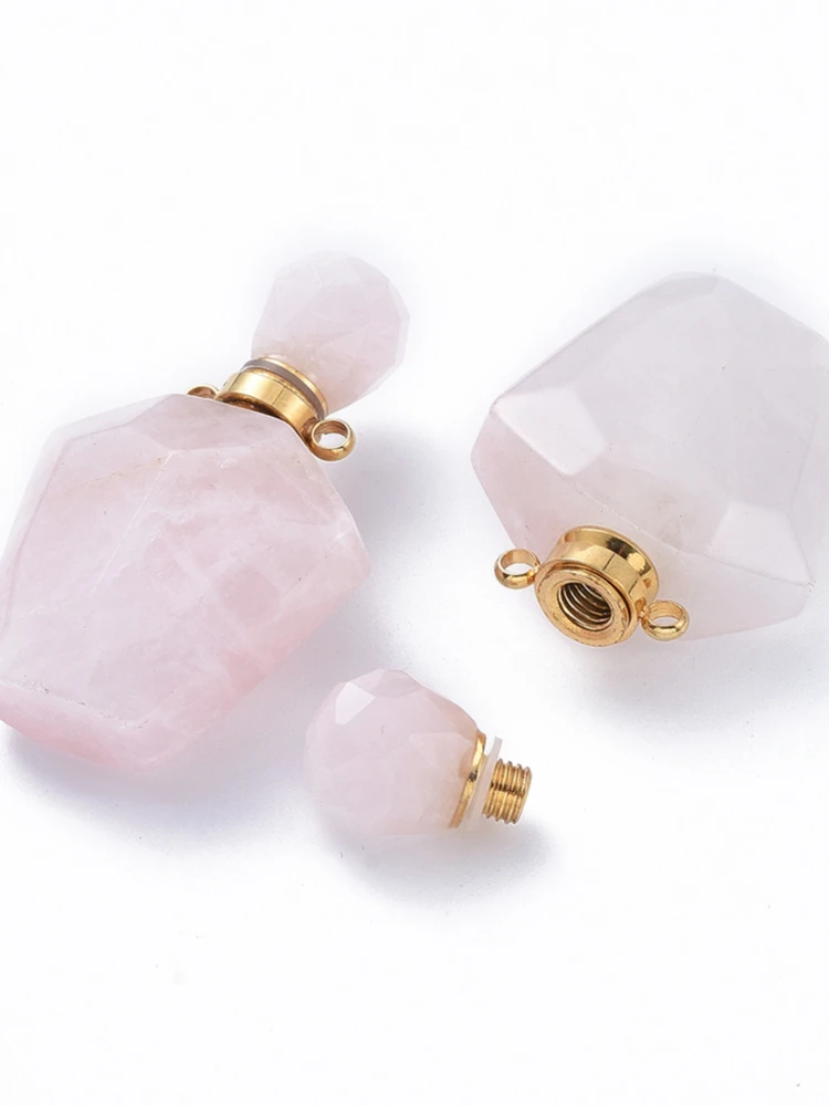 1 pcs Faceted Natural Rose Quartz Openable Perfume Bottle Pendants