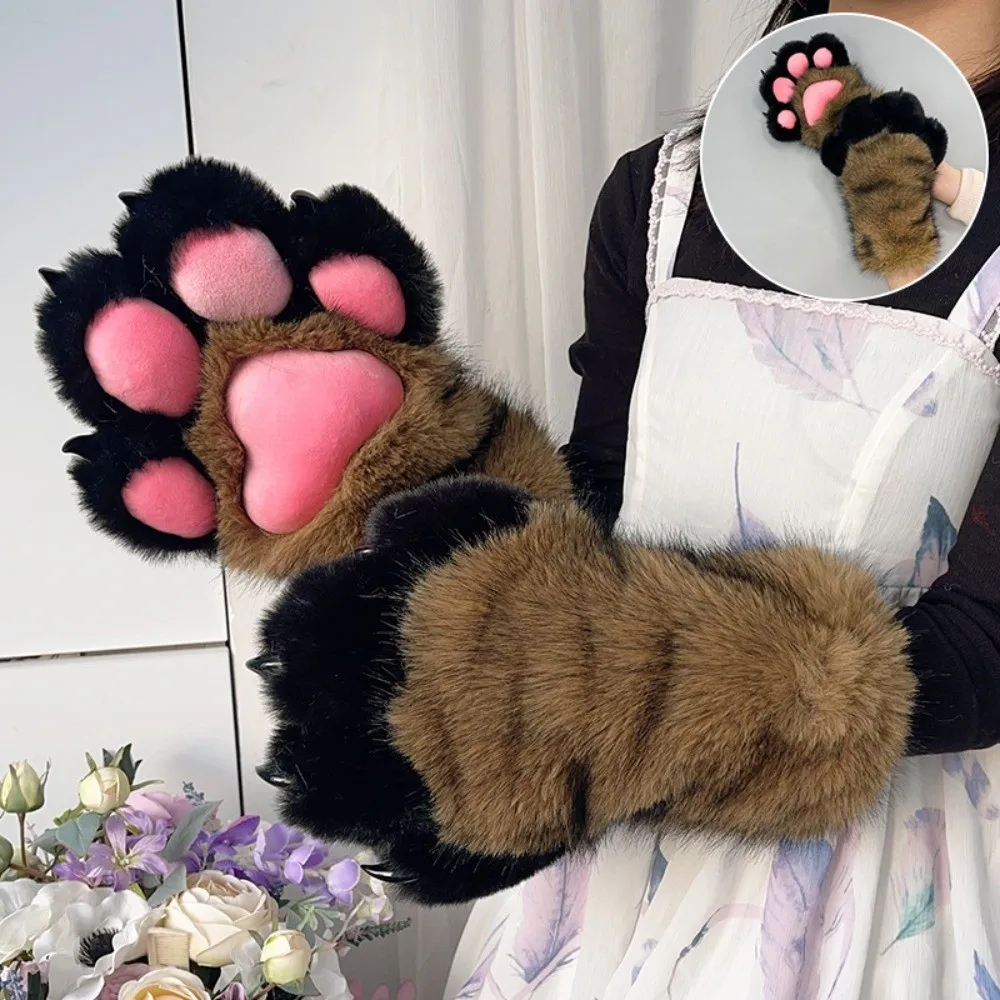 New Cartoon Animal Fursuit Paw Gloves Faux Fur with Nails Fursuit Claw Mittens Fluffy Handmade Furry Gloves Gifts