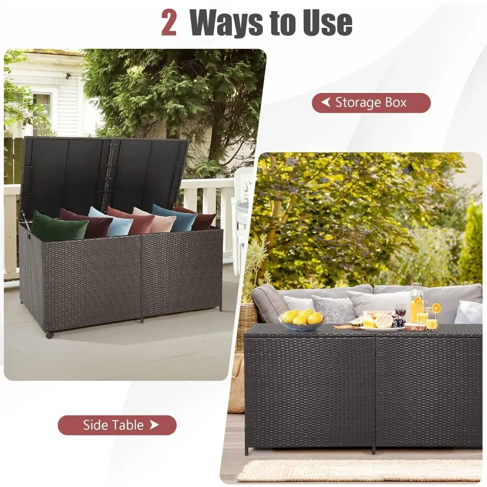 Outdoor Storage Box, Wicker Patio Deck Box with 2 Universal Wheels and Waterproof Zippered Liner, Outdoor Storage Container