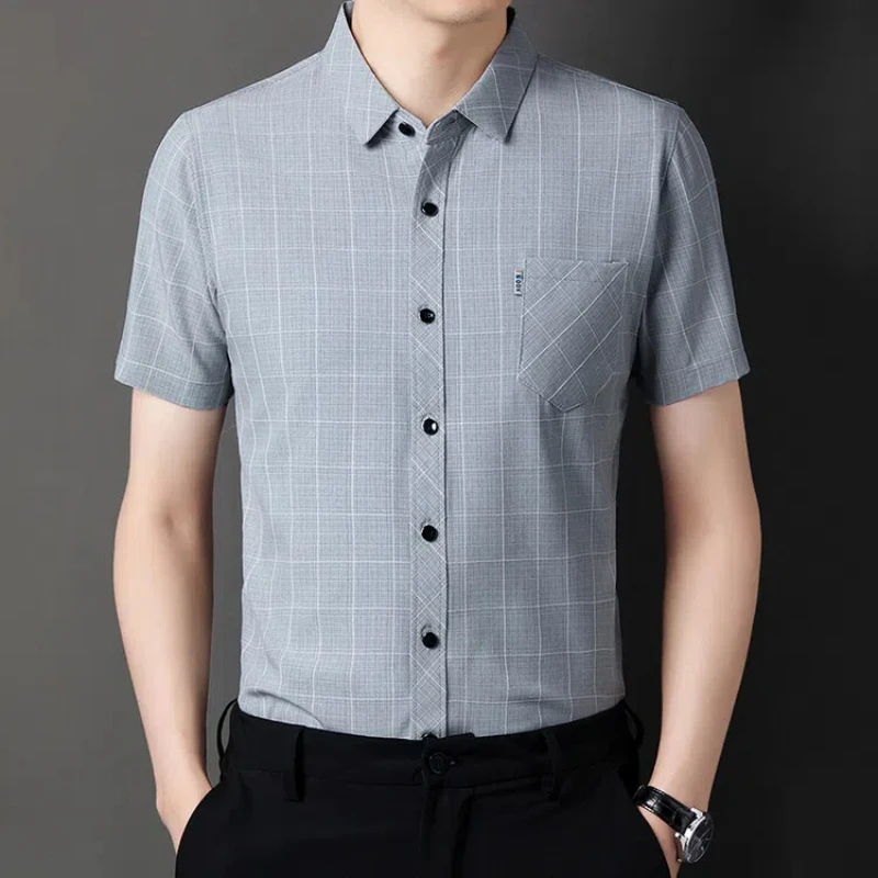 

Middle-aged Men's Business Casual Short-sleeved Shirt Summer Thin Breathable Real Pocket Daddy Shirt Men
