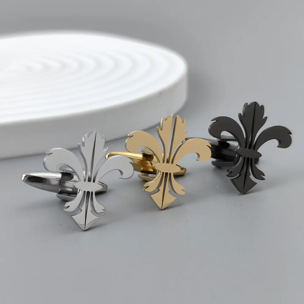 Retro Baroque men\'s cufflink shirt with fashionable lilies, stainless steel high-quality birthday gift, formal wear