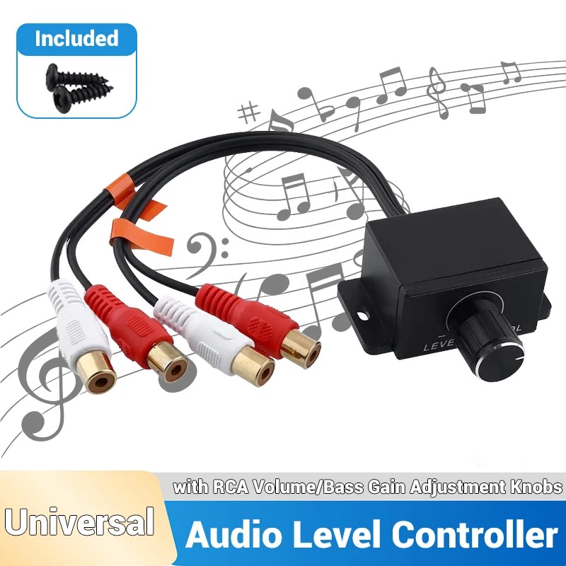 Universal Car Audio Level Controller RCA Volume Bass Gain Control Knob for Amplifier Subwoofer Stereo with Mounting Screws