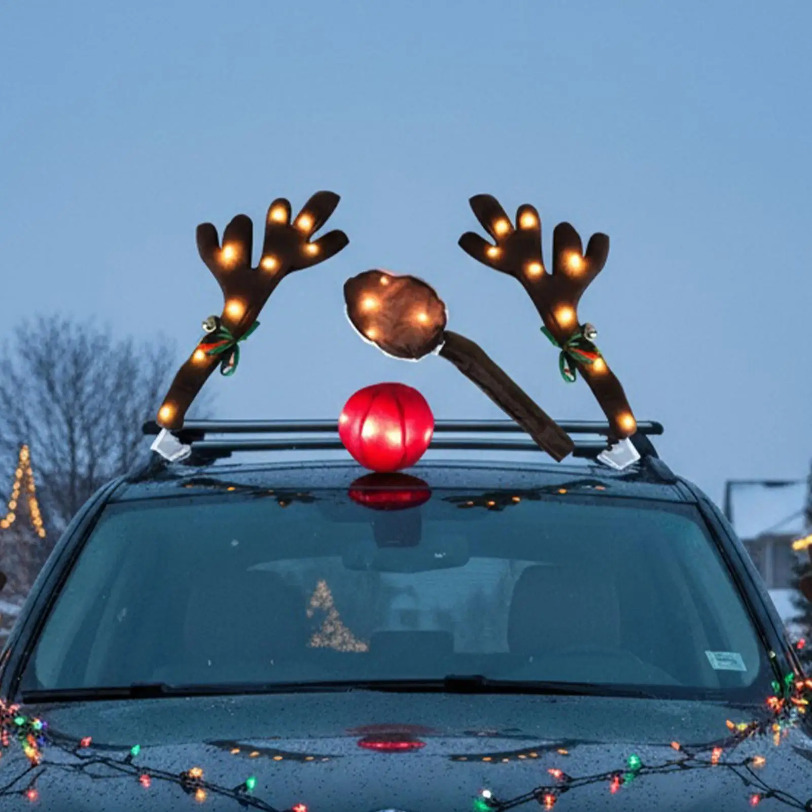 

Christmas Reindeer Antlers For Car Festive Decoration With LED Lights Reindeer Car Kit For Holiday Van Party Seasonal