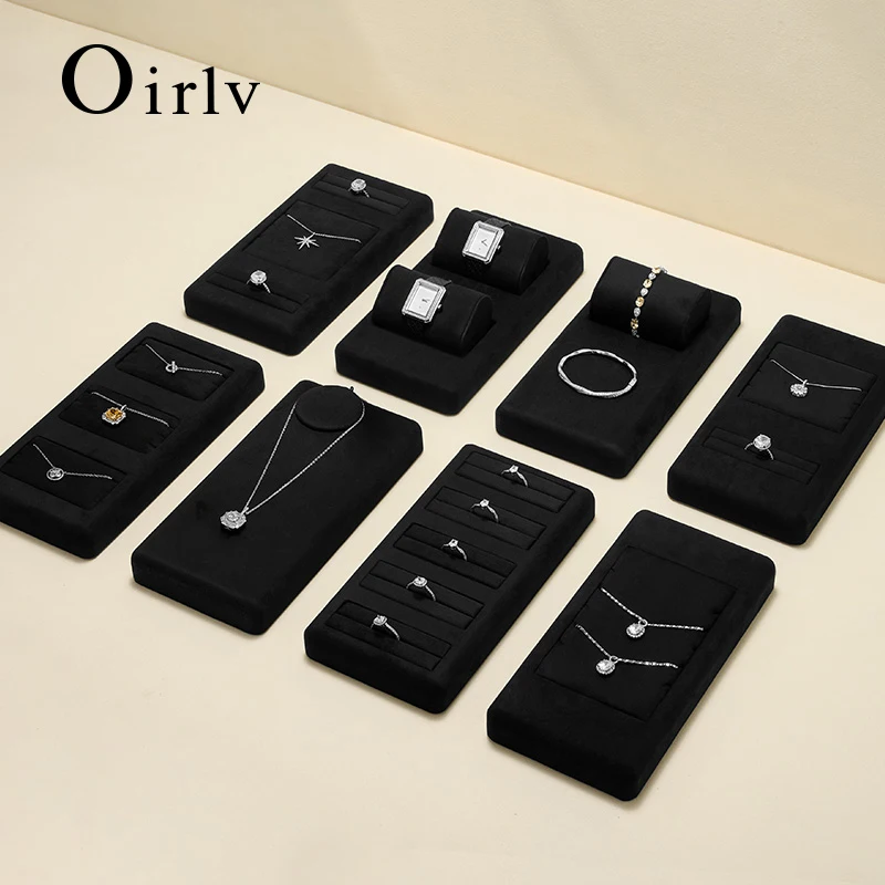 Oirlv Black Microfiber Jewelry Display Set for Earring Ring Necklace Bracelet Trays Organizers Counter Jewelry Display Props