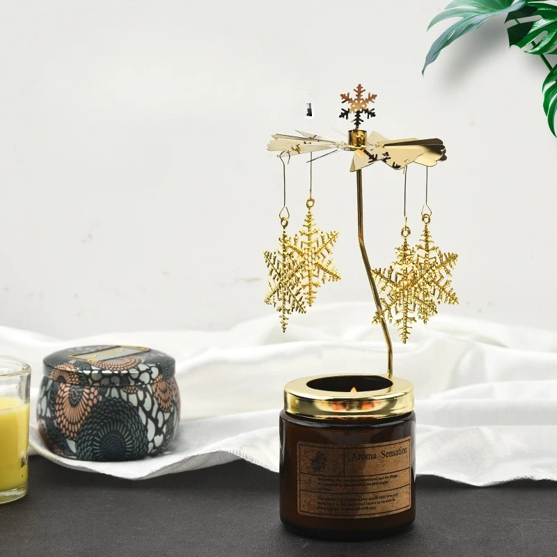 Rotating Carousel Candle Holder, Creative Marquee Aromatherapy Cup Stand, Romantic Table Ornament for Candlelight Dinner