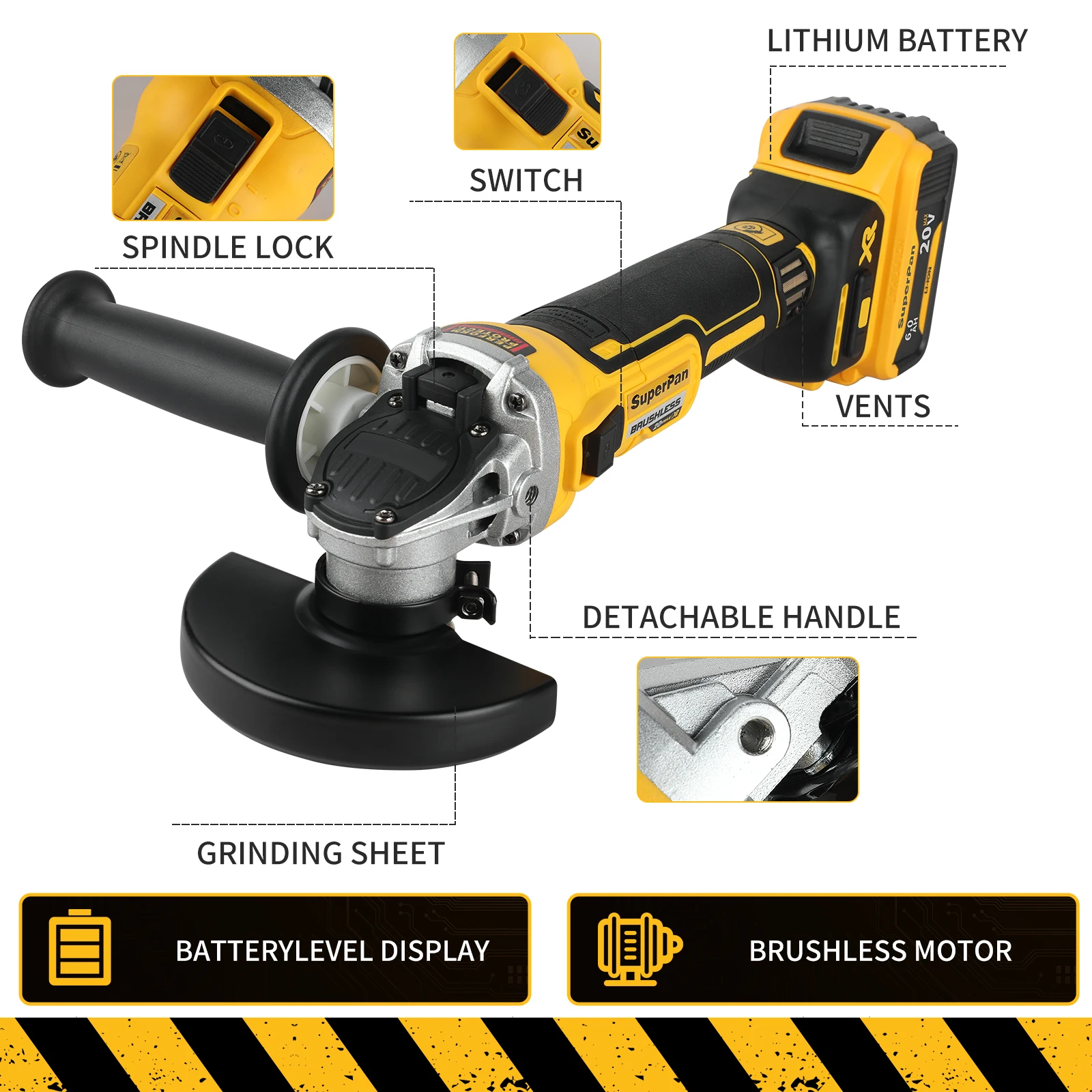 

superpan 405NT125mm 20v brushless power tool, ergonomic grip, 9000rpm, meet a variety of cutting, grinding and polishing needs