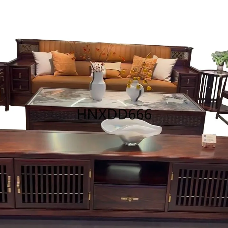 

New Chinese ebony rock slab sofa combination solid wood furniture
