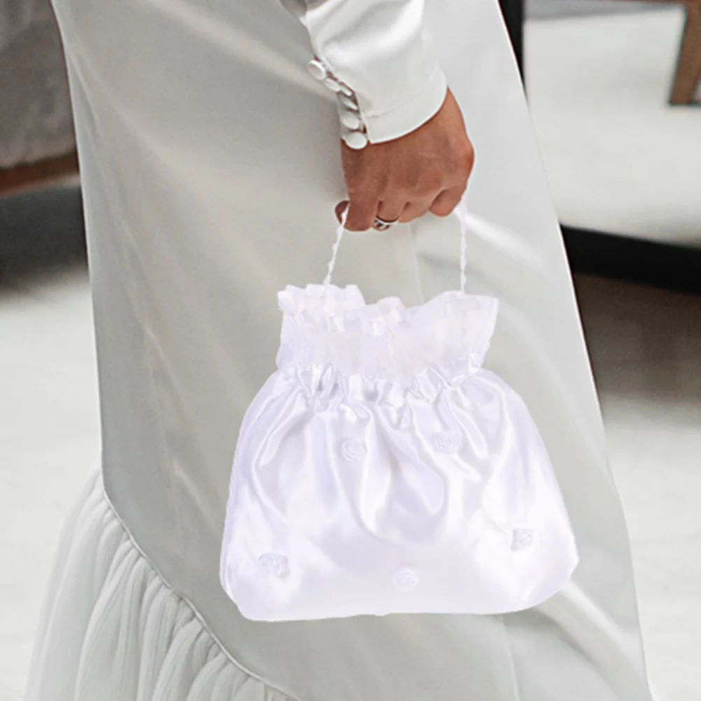 

2Pcs Bride Purse Satin Polyester Material Wedding Day Essentials Romantic Exquisite Flower Design Bridal Handbag Clutch