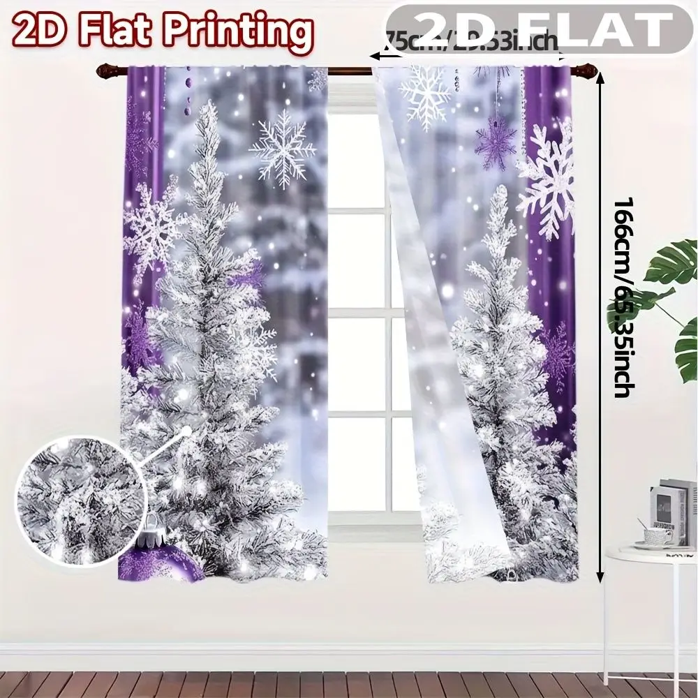 

2pcs Curtains Snowflake Tree Winter Purple Pattern for Balcony, Bedroom, Study, Living Room, for Spring Summer Machine Washable