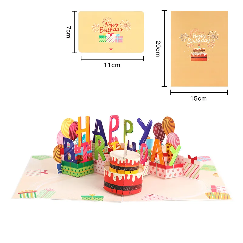 New Creative Greeting Card Chocolate Birthday Cake Blowing Candles Music Lights Ins Style Birthday Gift 3D Cake Pop Up Cards