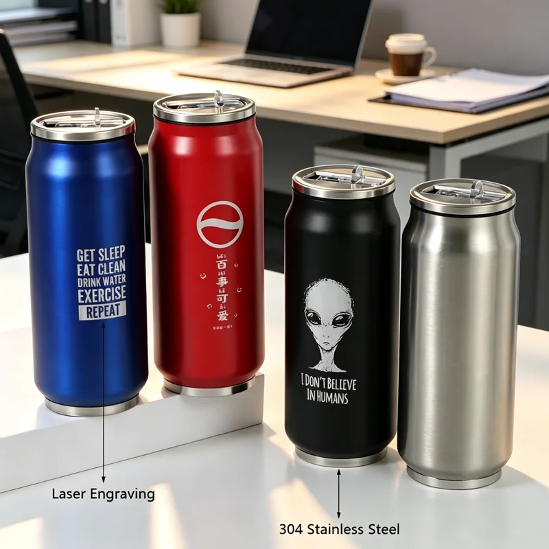 500ML 304 Stainless Steel Cola Can Thermos, Custom LOGO Vacuum Cup Flask Portable Double Layers Straw Cup Water Bottle Mug