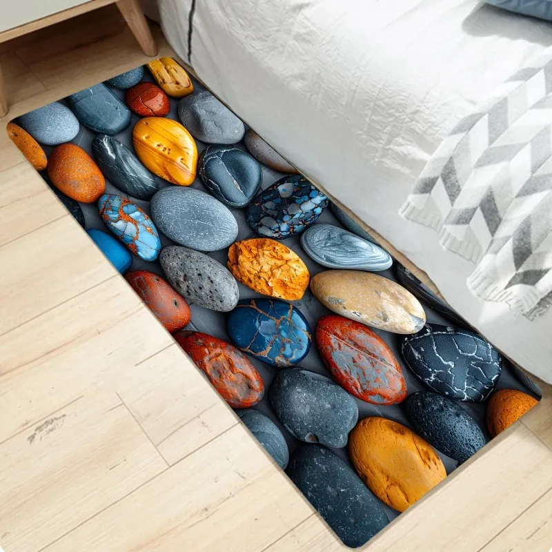 Bunter Läuferteppich mit Kieselsteinmuster, 3D-Teppich mit visueller Täuschung, Steindruck, rutschfeste Matte für Schlafzimmer, Wohnzimmer, Flur, Heimdekoration