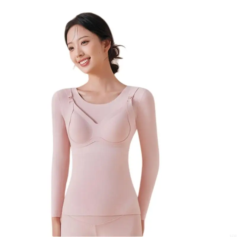 

L5YF Pregnancy Friendly Winter Layers Nursing Shirt with Invisible Breastfeeding Feature Soft Elastic Polyester for Pregnancy