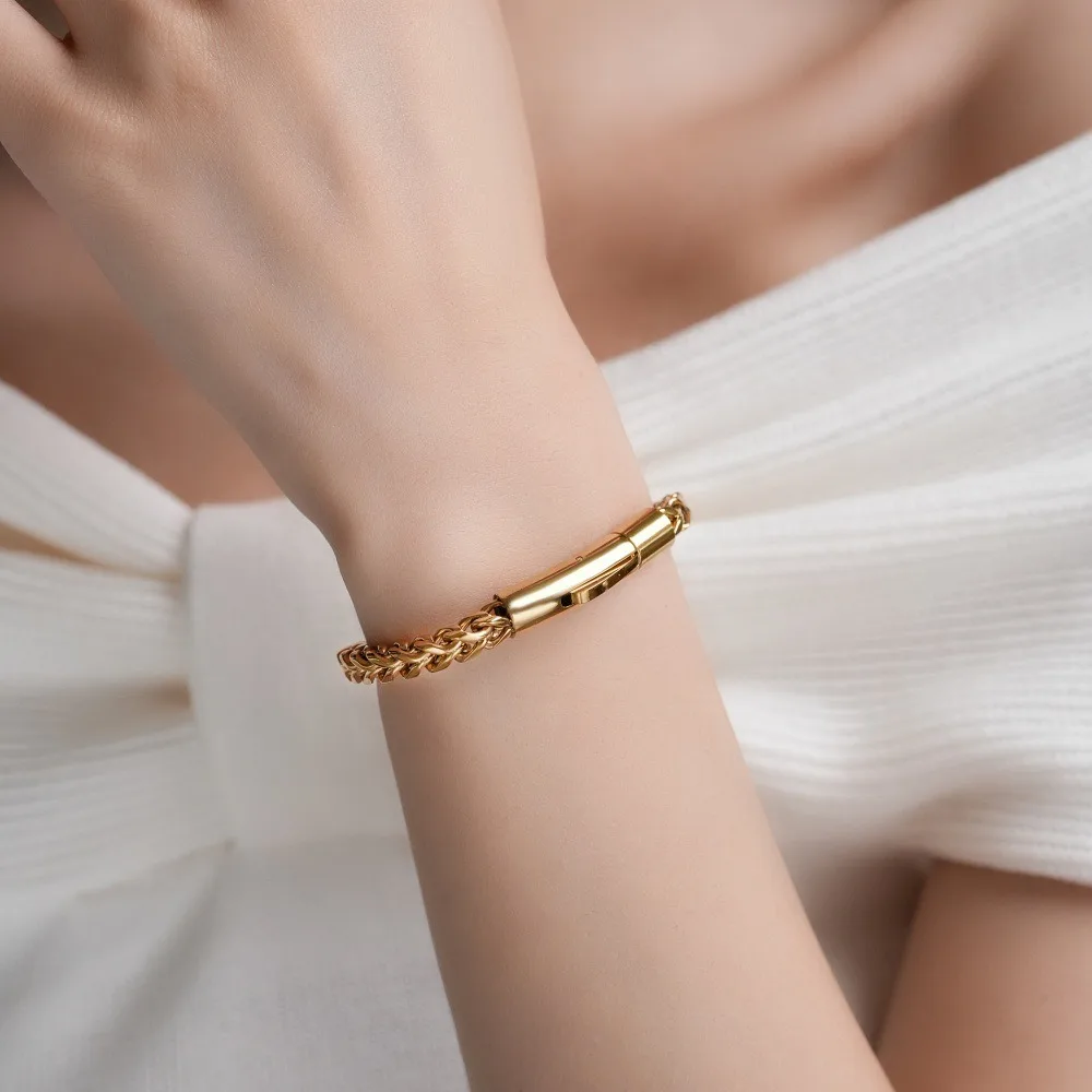 

316L Stainless Steel Braided Bracelet For Women Men Trendy Magnetic Buckle Wrist Chain Waterproof With Keel Party Jewelry Gift