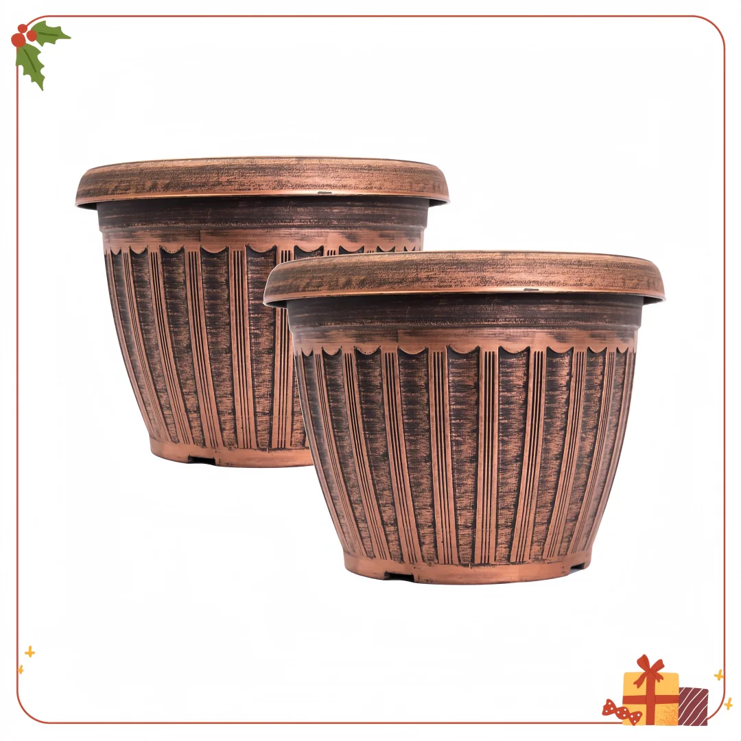 

Rustic Flowerpot 2 Pack - Lightweight Planter for Garden & Patio Decor | Reusable Copper-S