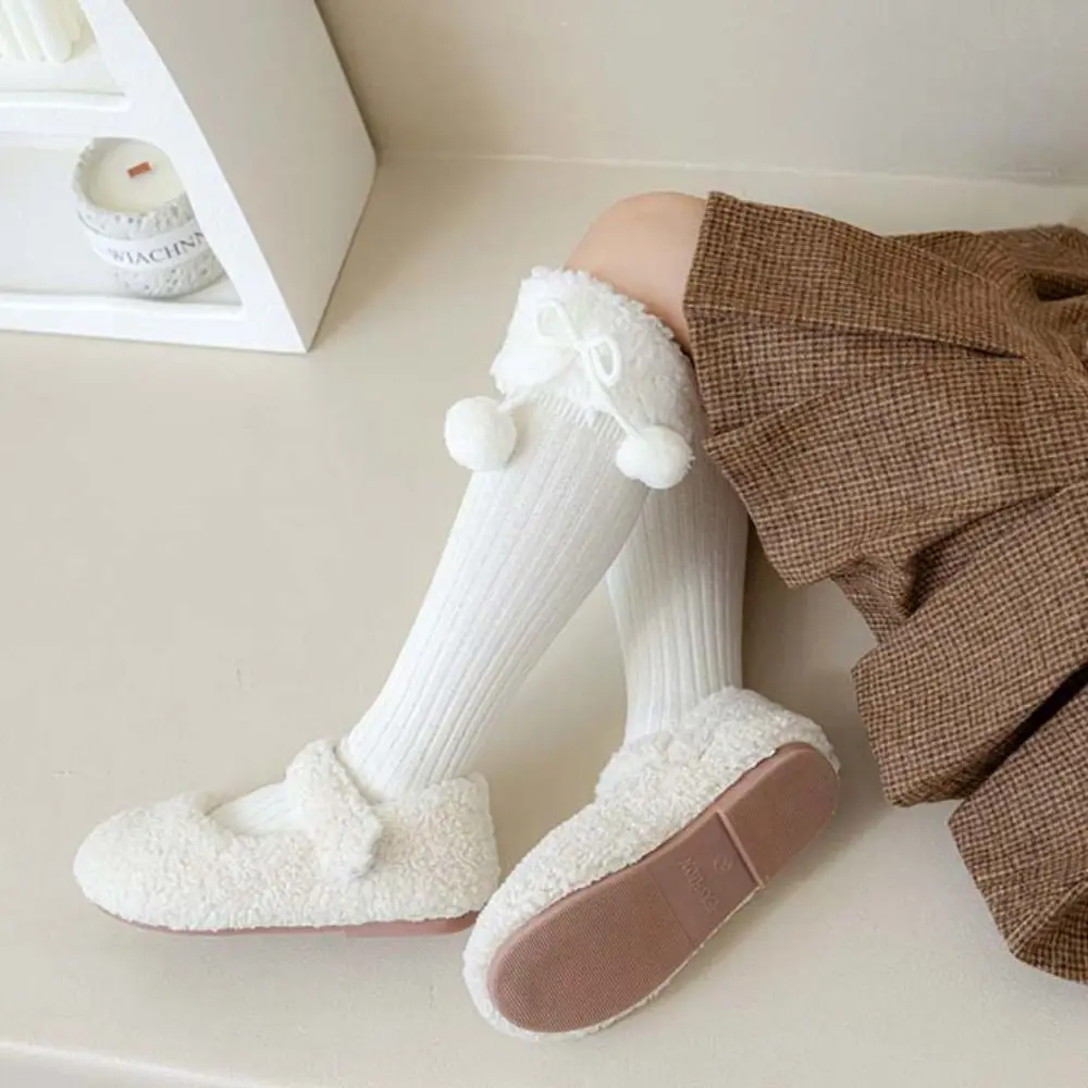 

Long Tube Sock Lamb Wool Stocking Autumn&Winter Korean Style Plush Hosiery Cloth Accessories Cotton Bow Socks Women