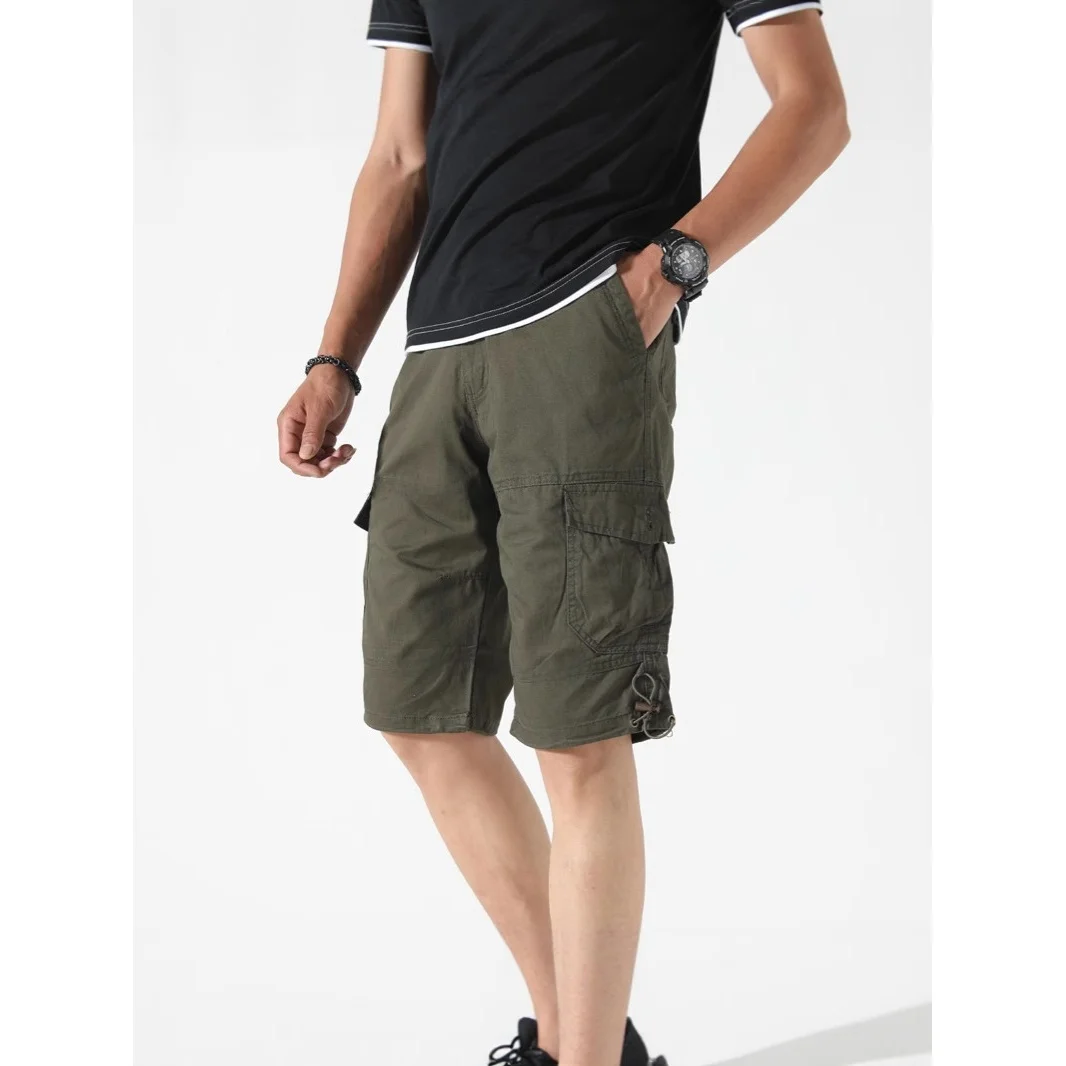 Summer Men's Multi-Pocket Loose Fit Outdoor Shorts Straight Leg Workwear Five-Quarter Pants Large Size Casual Sporty