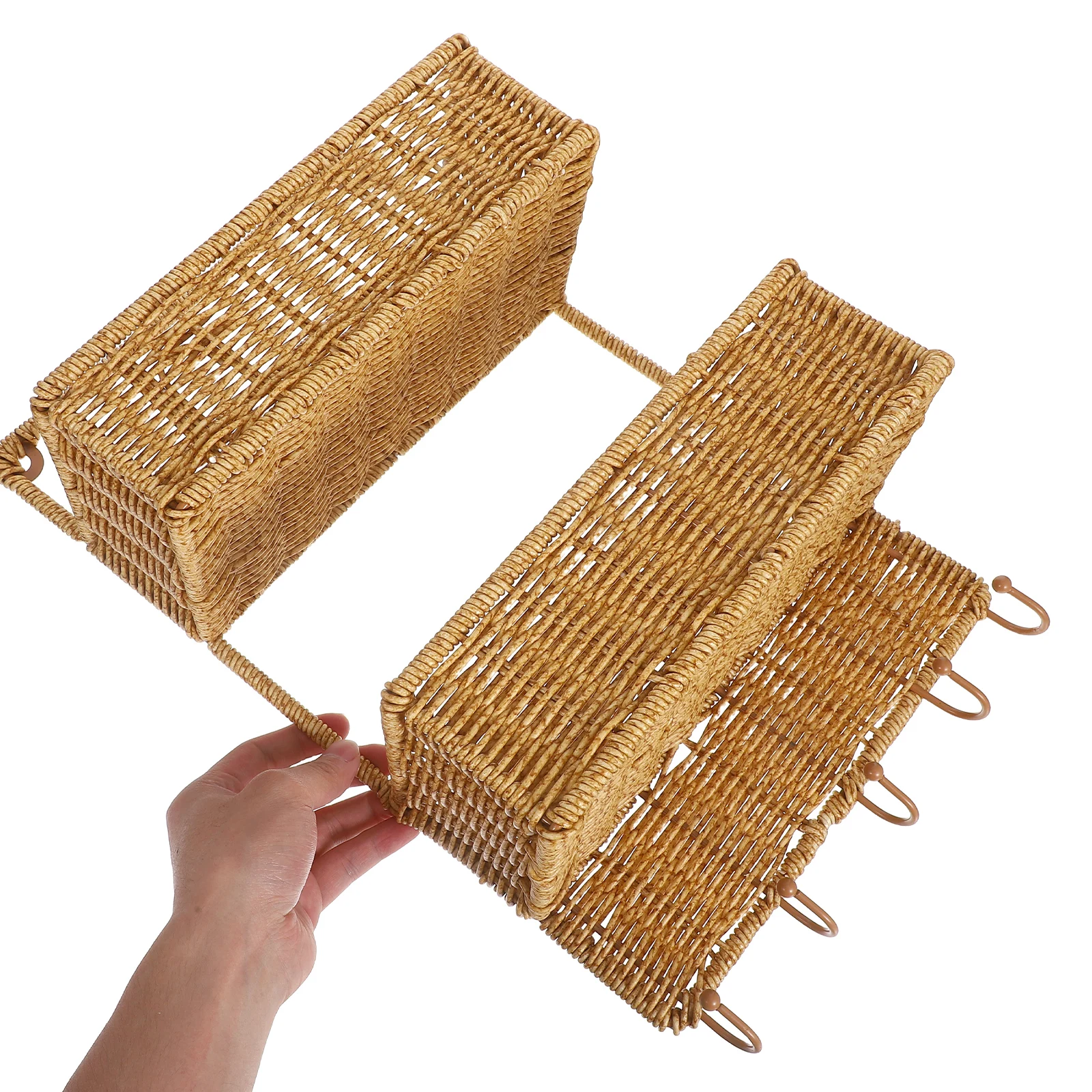 

Wall Shelf 2 Tiers Light Brown Plastic Rattan Multi-layer Hanging Basket for Kitchen Bathroom Storage Woven Baskets Vegetable
