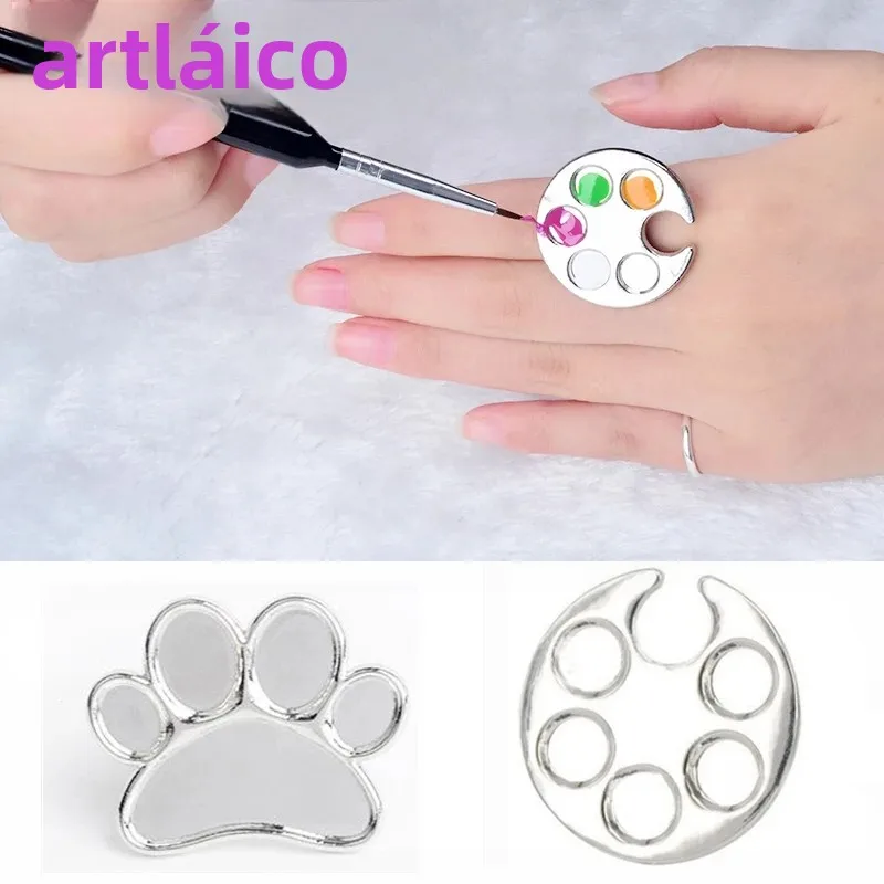 Mini paleta de colores para decoración de uñas con huella redonda, herramienta de mezcla de pintura de Gel UV con diseño de anillo para dedo para manicura