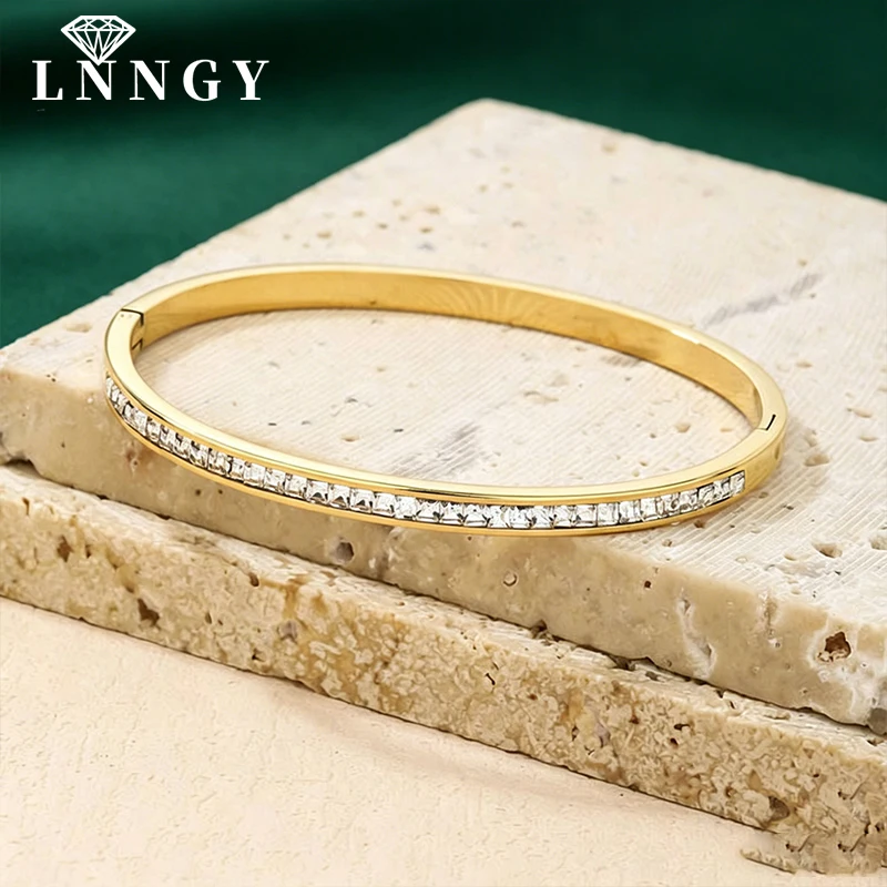 

Lnngy Single-Row 2.3mm Round Moissanite Cuff Bracelet 14k Gold Filled Bangle For Women Girls Sparkling Hand Jewelry Gift