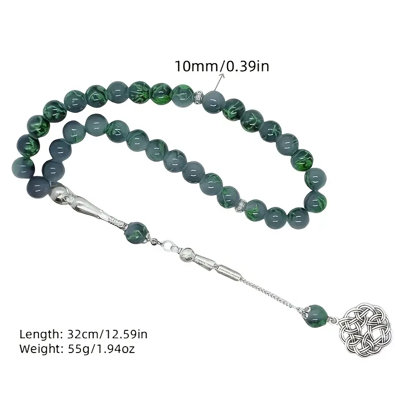 10mm33 أذن واحدة من الزجاج الأخضر نمط حبات المسبحة الإسلامية الصلاة اليومية العربية TASBIH ، أساور الصلاة العصرية للرجال والنساء - 6